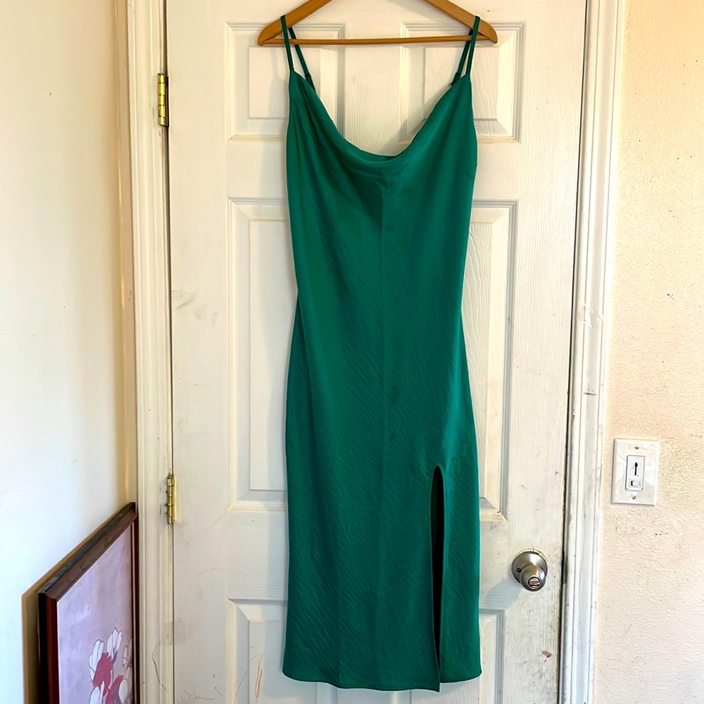 Sexy Silky Emerald Green Cowl-Neck Slip Dress